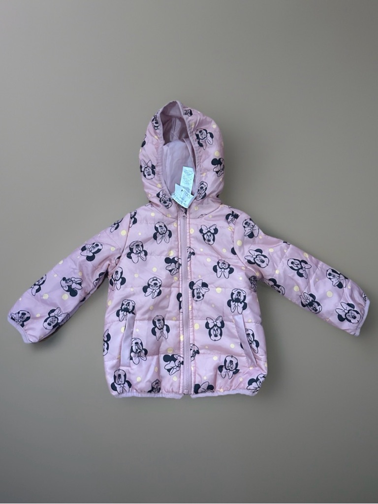 Pink Minnie Mouse Hooded Puffer Jacket Sz 4
